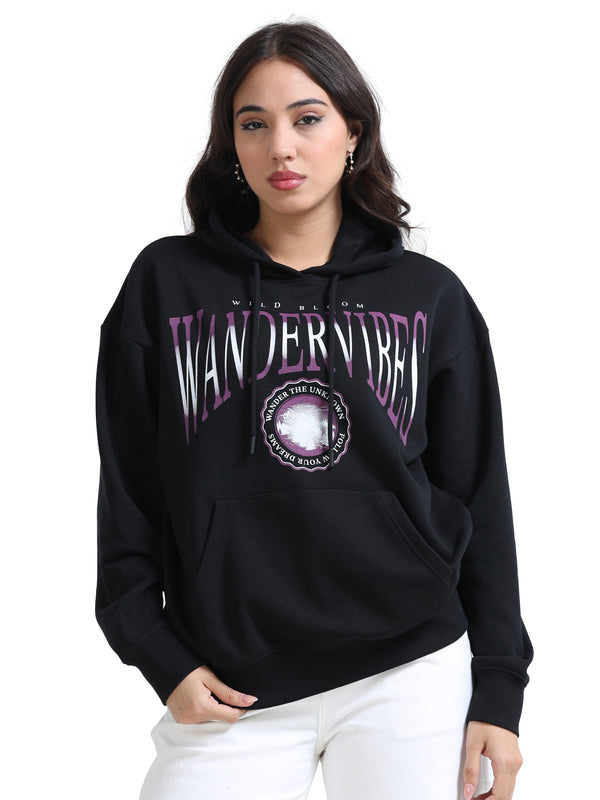 Women's Drop Shoulder Hoodie - Black