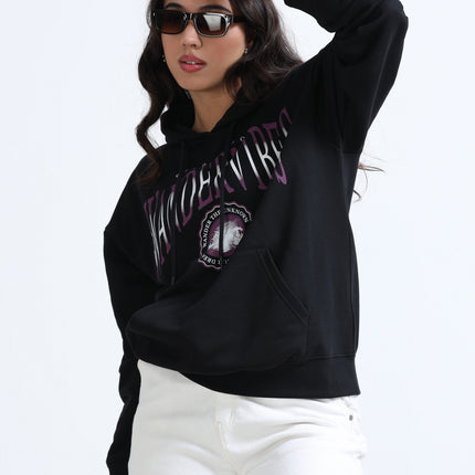 Women's Drop Shoulder Hoodie - Black