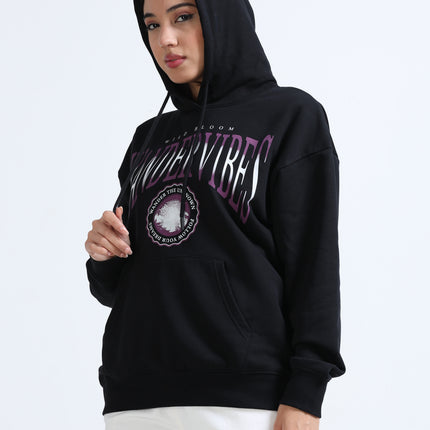 Women's Drop Shoulder Hoodie - Black