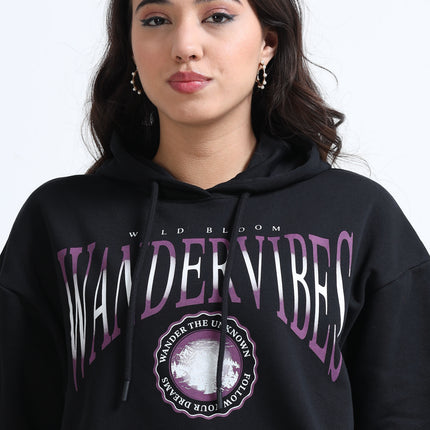 Women's Drop Shoulder Hoodie - Black