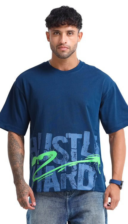 Men's Hustle Hard Oversized T-Shirt - Navy