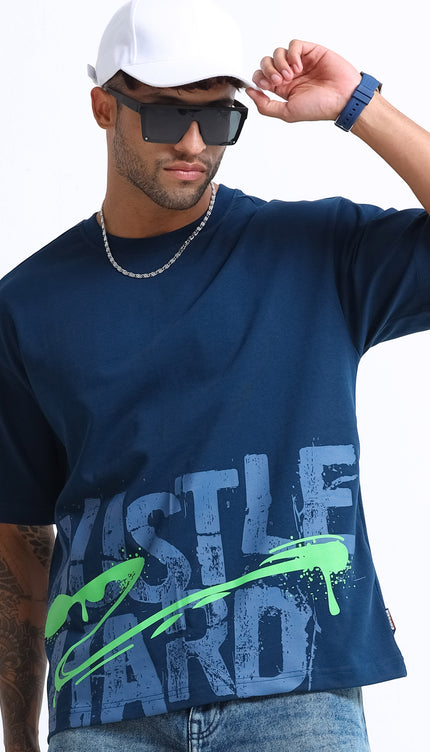 Men's Hustle Hard Oversized T-Shirt - Navy