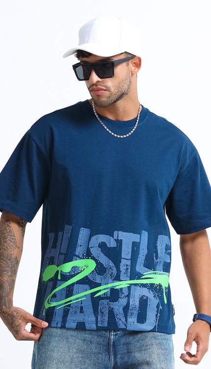 Men's Hustle Hard Oversized T-Shirt - Navy
