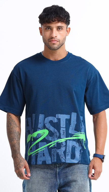 Men's Hustle Hard Oversized T-Shirt - Navy