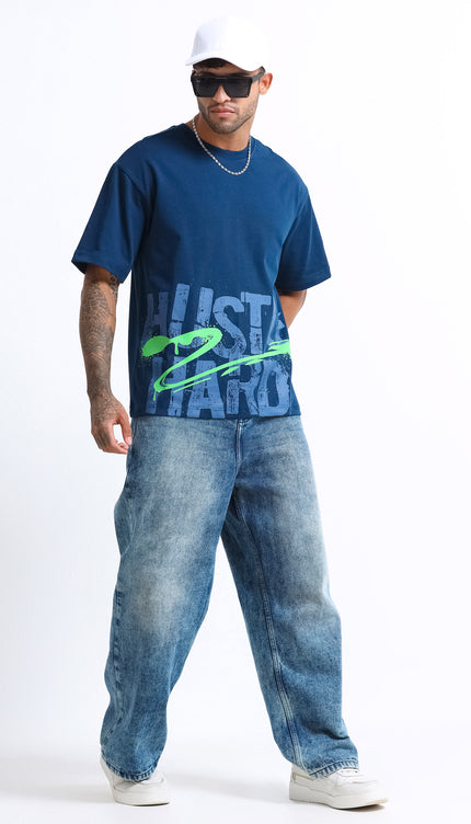 Men's Hustle Hard Oversized T-Shirt - Navy