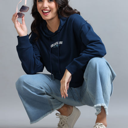 Women's Drop Shoulder Hoodie - Navy
