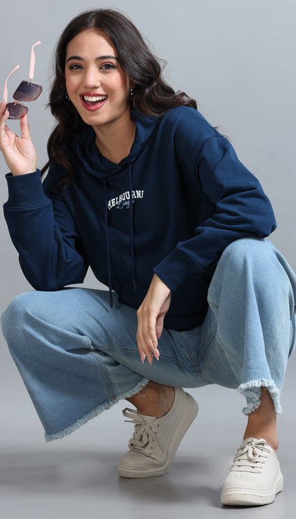 Women's Drop Shoulder Hoodie - Navy