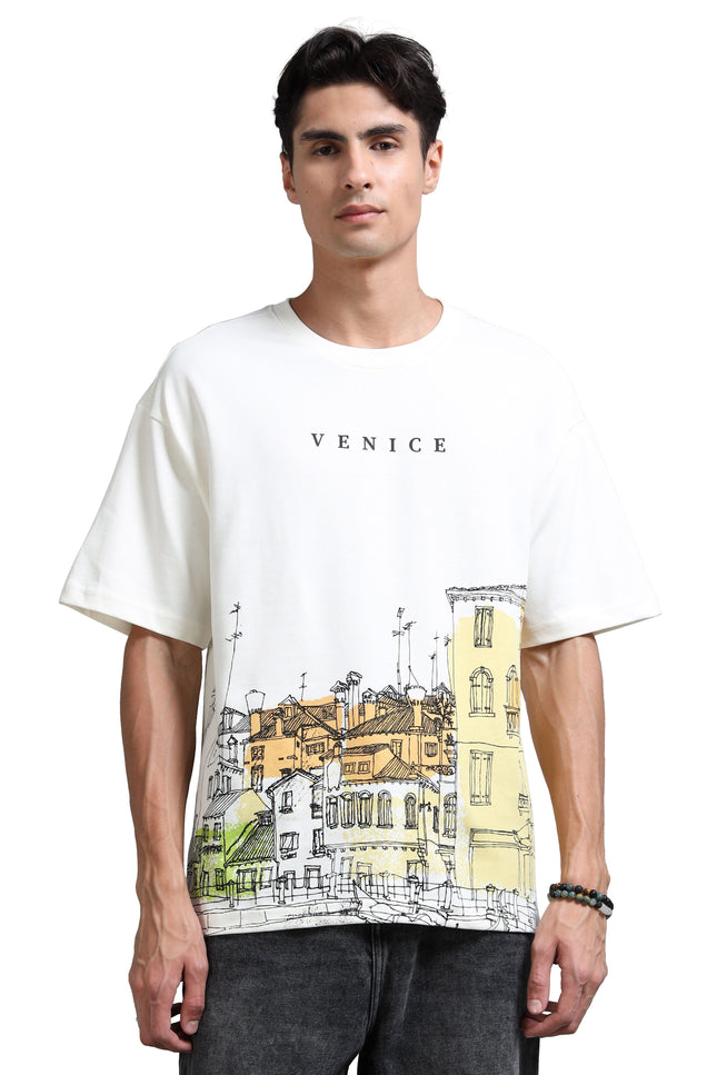 Men's Oversized Drop Shoulder T-Shirt - Beige