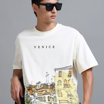 Men's Oversized Drop Shoulder T-Shirt - Beige