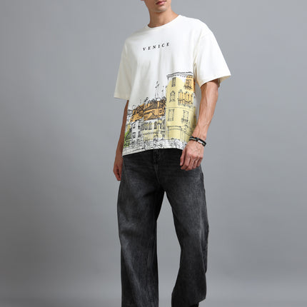Men's Oversized Drop Shoulder T-Shirt - Beige