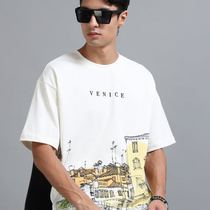 Men's Oversized Drop Shoulder T-Shirt - Beige