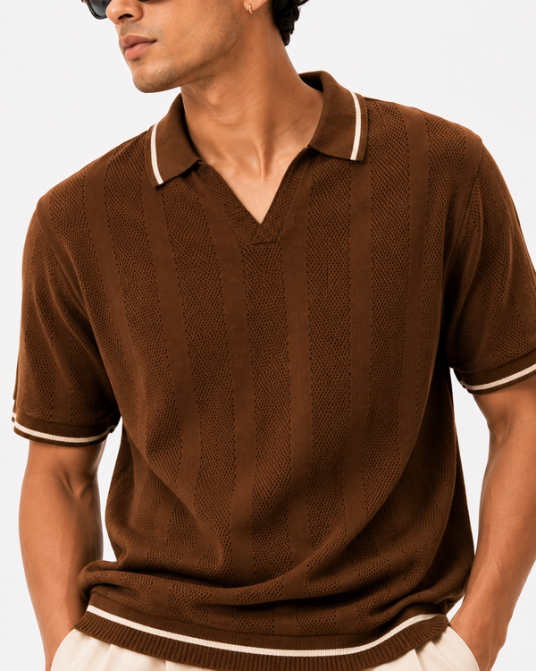 Men's Regular Fit  Cotton Stretchable Jaquard Polo T-Shirt Monks Robe