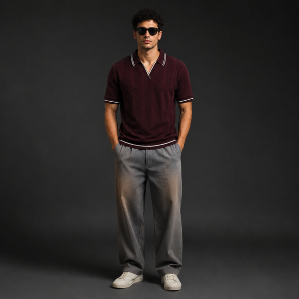 Men's Regular Fit  Cotton Stretchable Jaquard Polo T-Shirt Winetasting