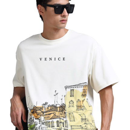 Men's Oversized Drop Shoulder T-Shirt - Beige