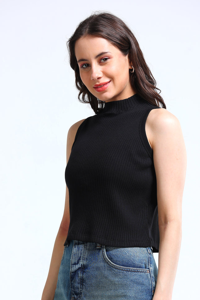 Women's High Neck Tank Top - Black
