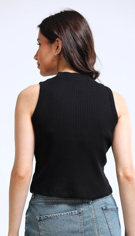 Women's High Neck Tank Top - Black