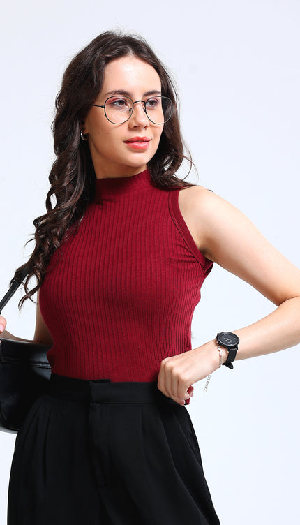Women's High Neck Tank Top - Maroon