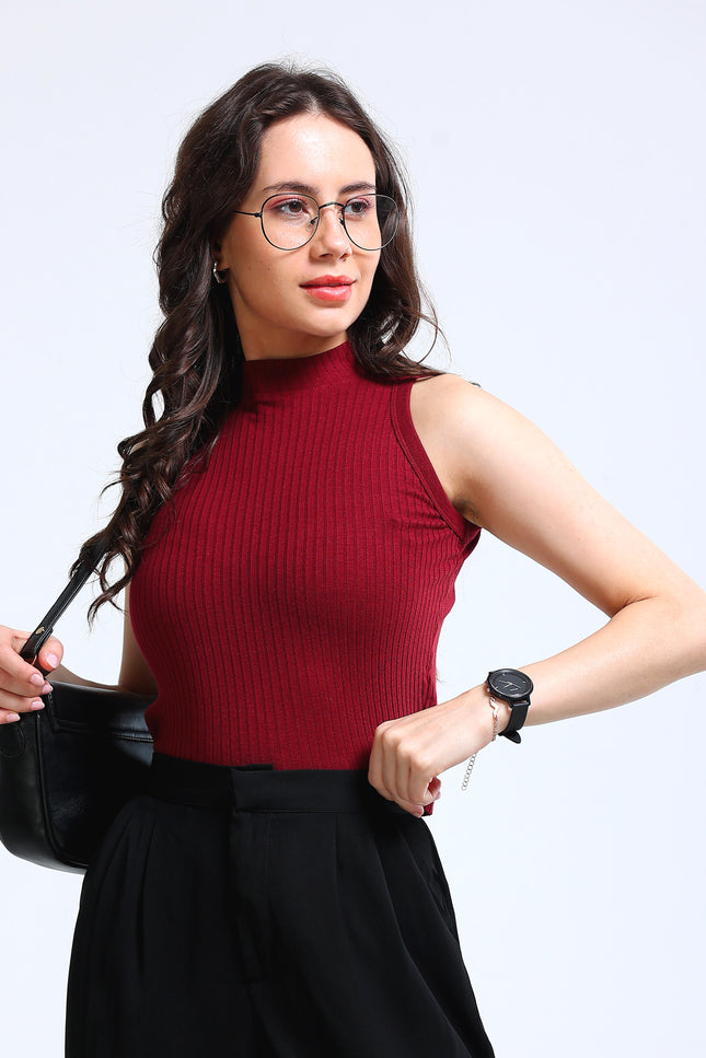 Women's High Neck Tank Top - Maroon