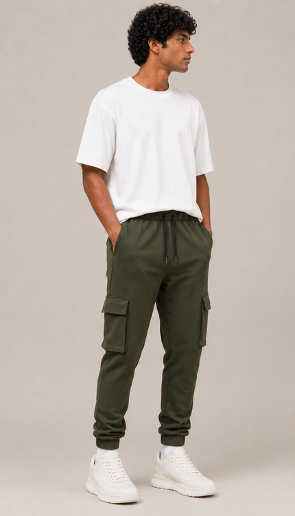 Men's Cotton Rich Elastane Jogger - Olive