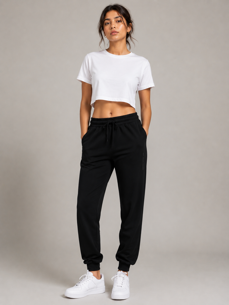Women's Cotton Rich Stretchable Jogger - Black
