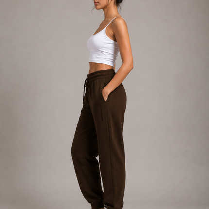 Women's Cotton Rich Elastane Jogger - Coffee Brown