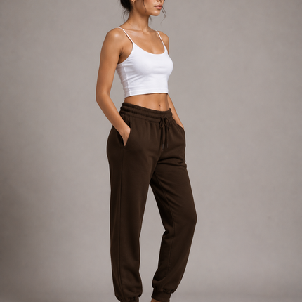 Women's Cotton Rich Elastane Jogger - Coffee Brown