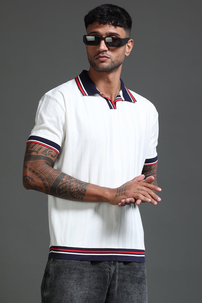 Men's Stretchable Jaquard Polo - Egret