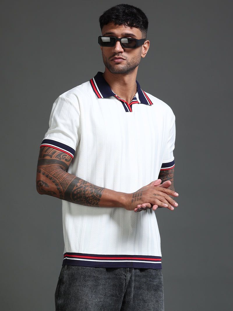 Men's Stretchable Jaquard Polo - Egret