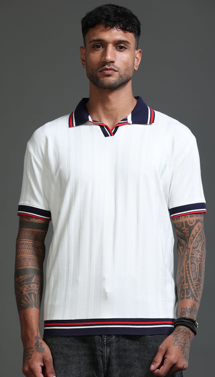 Men's Stretchable Jaquard Polo - Egret
