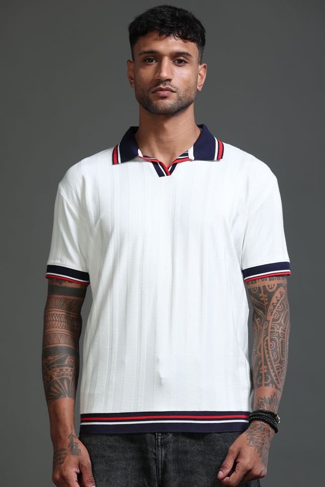 Men's Stretchable Jaquard Polo - Egret