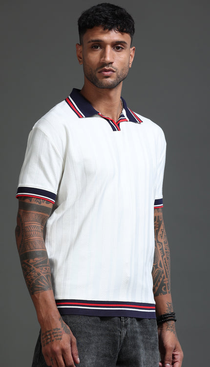 Men's Stretchable Jaquard Polo - Egret
