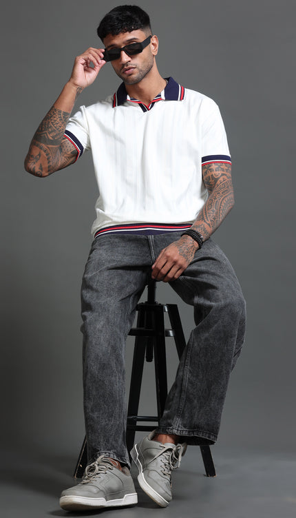 Men's Stretchable Jaquard Polo - Egret