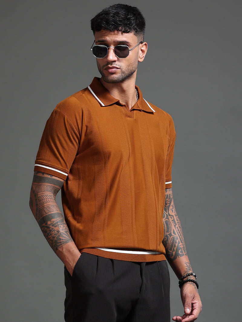 Men's Stretchable Jaquard Polo - Monks Robe