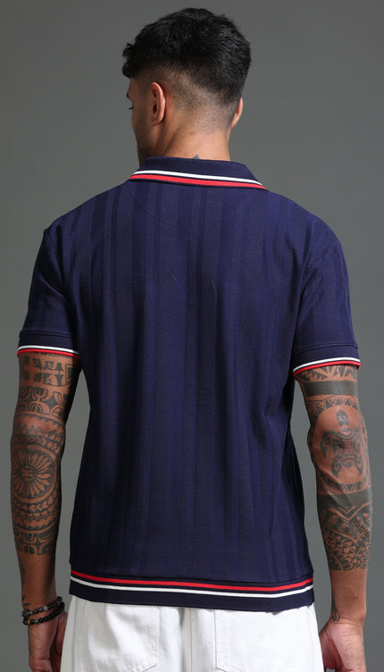 Men's Stretchable Jaquard Polo - Evening Blue