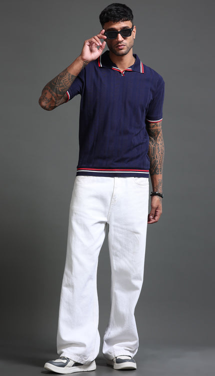 Men's Stretchable Jaquard Polo - Evening Blue