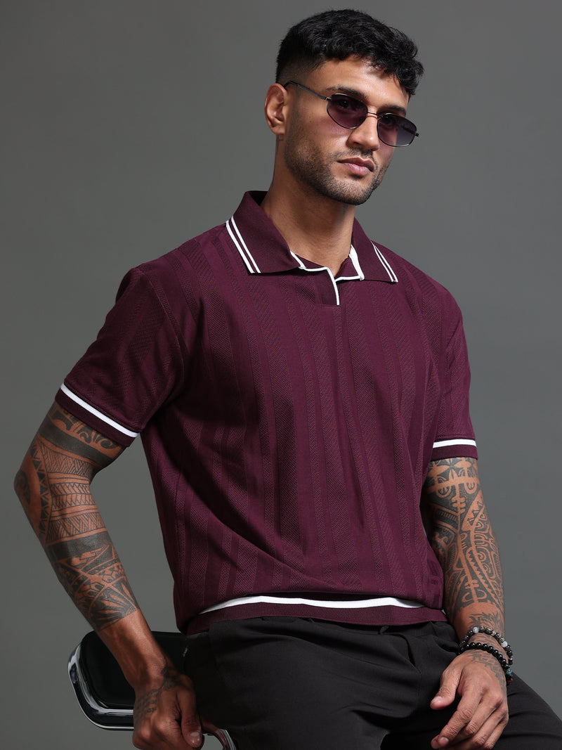 Men's Stretchable Jaquard Polo - Winetasting