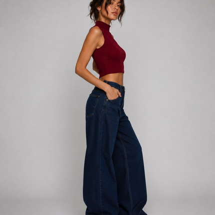 WOMEN's Form Fit Cotton Modal High Neck Tank Top Maroon