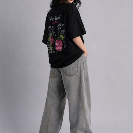 WOMEN's 100% cotton Printed Oversized Tshirt Black