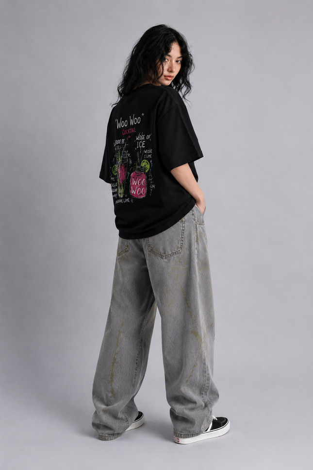 WOMEN's 100% cotton Printed Oversized Tshirt Black