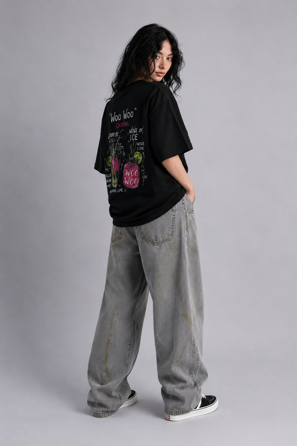 WOMEN's 100% cotton Printed Oversized Tshirt Black