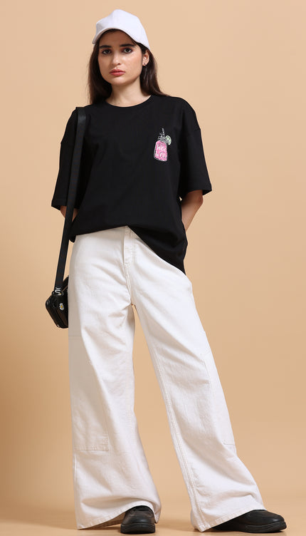 Women's Woo Woo Mocktail Oversized Tshirt - Black