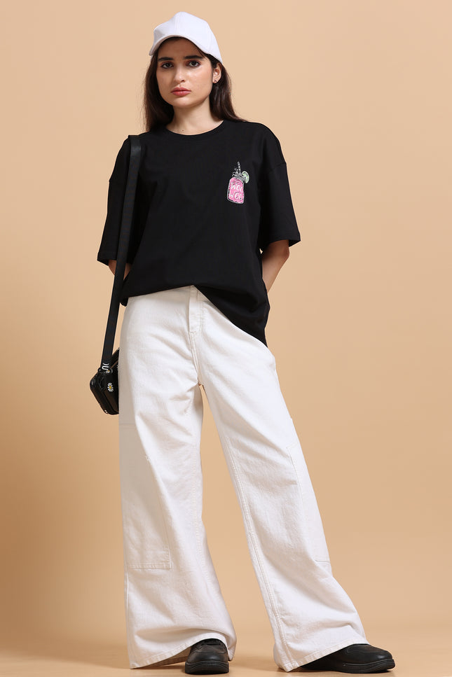 Women's Woo Woo Mocktail Oversized Tshirt - Black