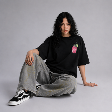 WOMEN's 100% cotton Printed Oversized Tshirt Black