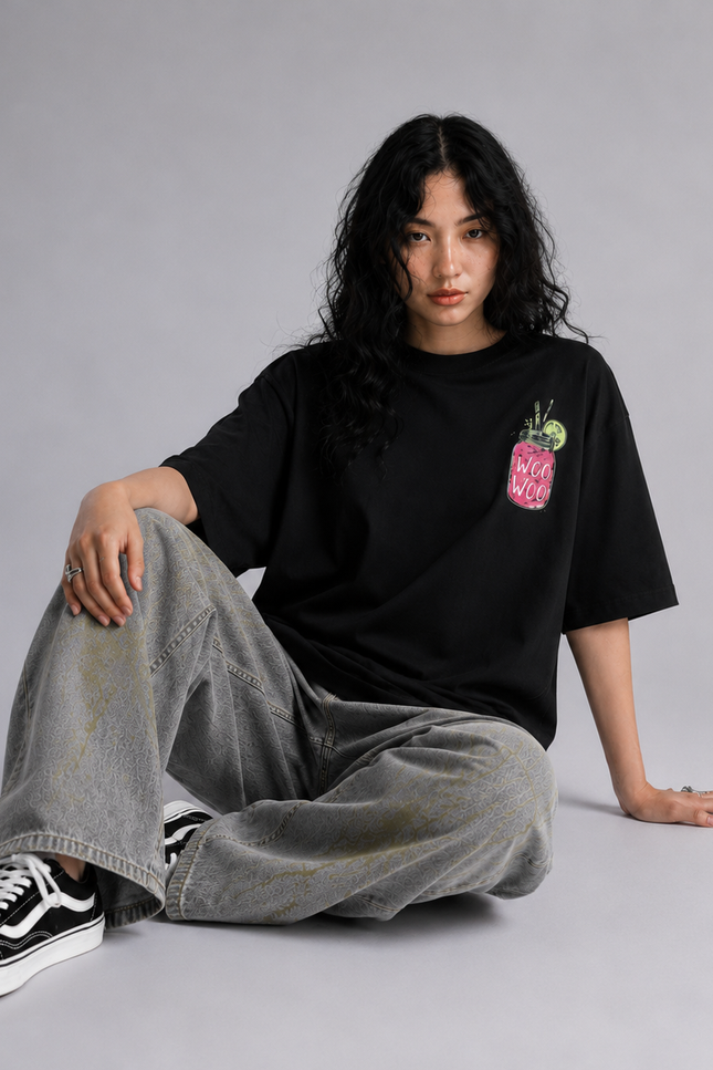 WOMEN's 100% cotton Printed Oversized Tshirt Black