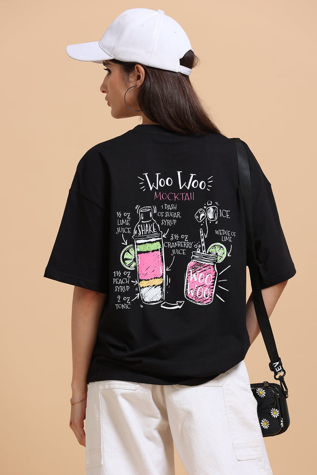 Women's Woo Woo Mocktail Oversized Tshirt - Black