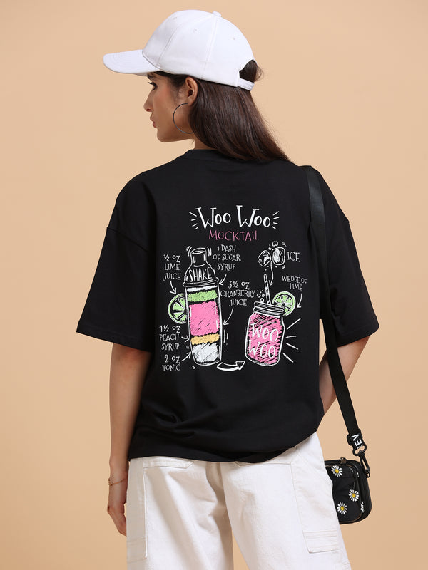 Women's Oversized 100% cotton Printed Oversized Tshirt Black