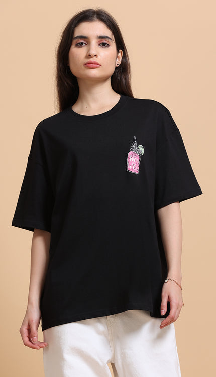 Women's Woo Woo Mocktail Oversized Tshirt - Black
