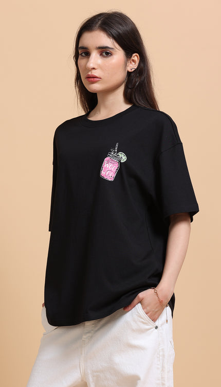 Women's Woo Woo Mocktail Oversized Tshirt - Black