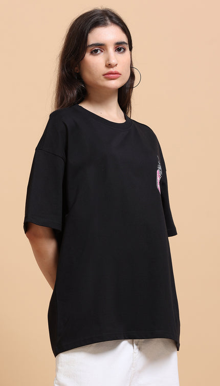 Women's Woo Woo Mocktail Oversized Tshirt - Black