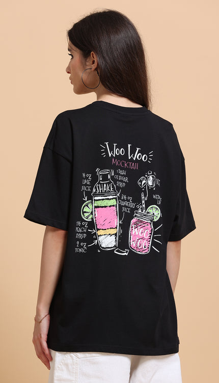 Women's Woo Woo Mocktail Oversized Tshirt - Black